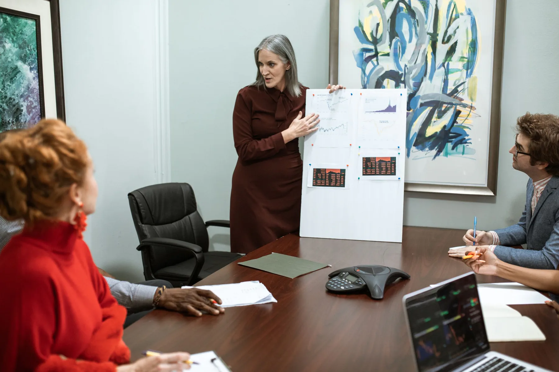 A business presentation in a conference room.