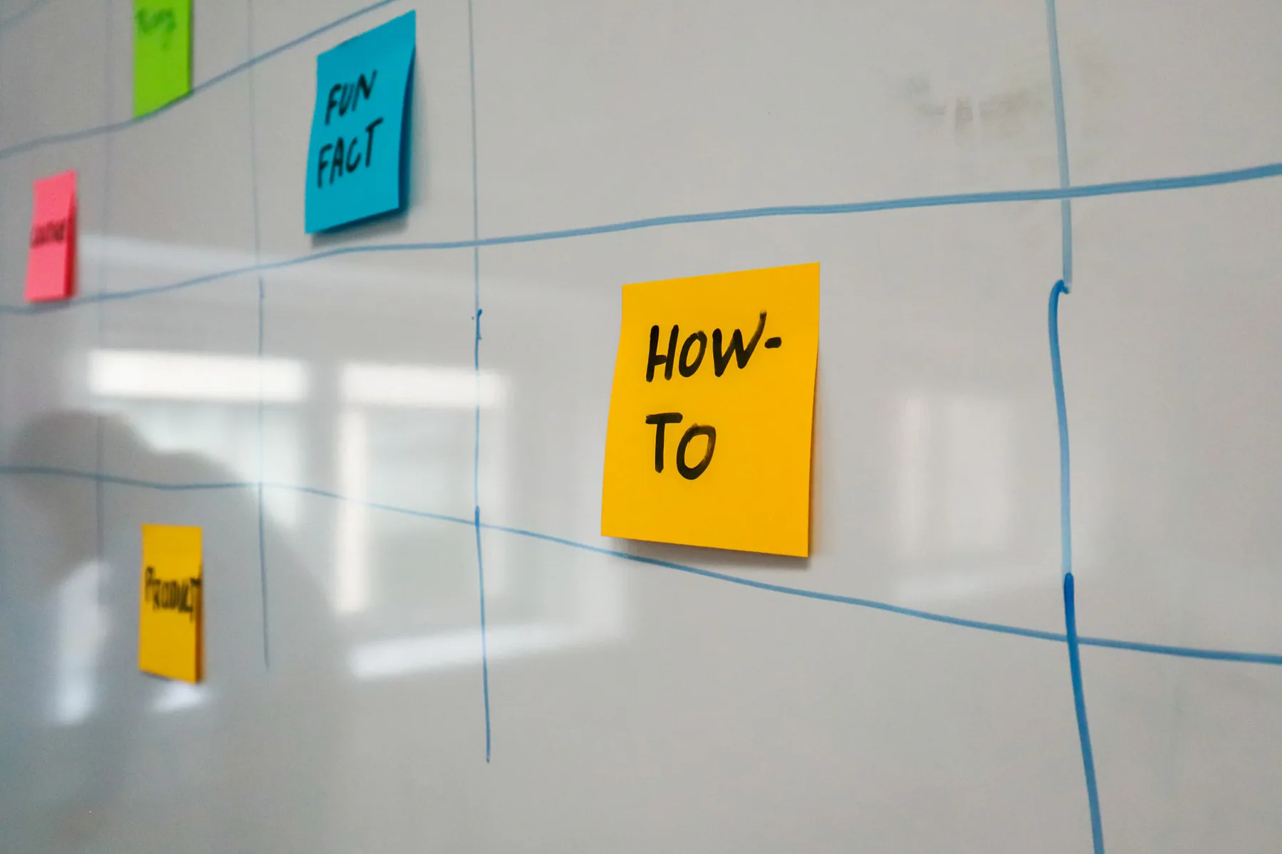 Color-coded tasks on a planning board.