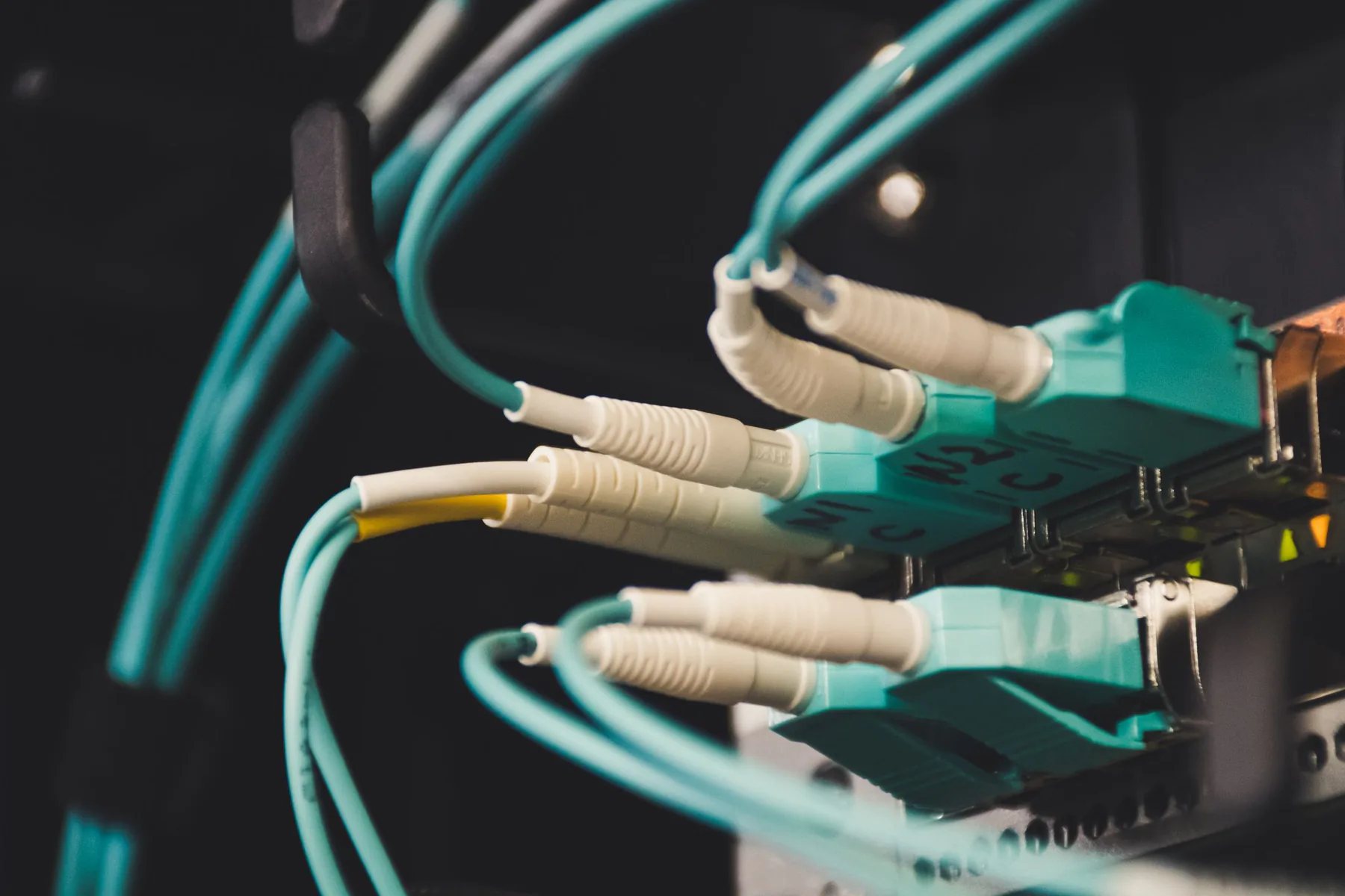 A close-up of network connections and ports.